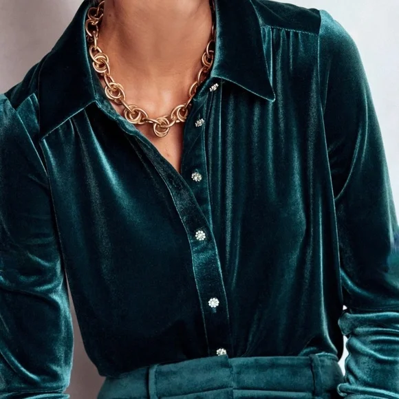 Boden Jewel Button Velvet Shirt, Size 6, NWOT - Picture 3 of 15